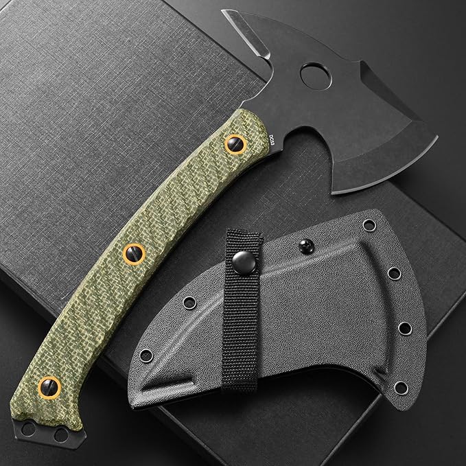 C1342 Camping Axes,DC53 Steel Blade Micarta Handle Chopping Axe Bushcraft Camping Axes Survival Hatchet Full Tang Axe for Hiking Hunting Camping Splitting Chopping Wood(Green)