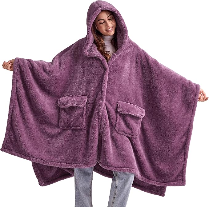 Bedsure Blanket Poncho for Women, Hooded Wearable Fleece Blanket for Adult, Winter Poncho Shawl Wrap Cape as Gifts for Mom