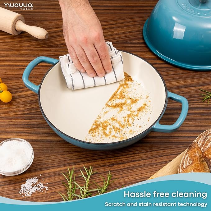 Enamelled Cast Iron Dutch Oven Pot – Dutch Oven For Sourdough Bread Baking – Cast Iron Bread Pot – Blue, 6 Quarts, 26cm – by Nuovva