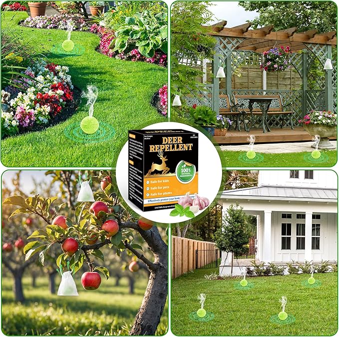 24 Pack Deer Rabbit Repellent Outdoor - Powerful Peppermint Oil Deer Repellent Balls, Natural Bunny Deer Deterrent for Trees Plants Garden Lawn Yard, Deer Repellant Keep from Eating Flowers, Pet Safe