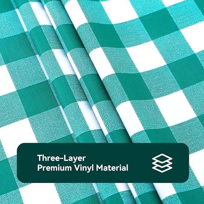 Romanstile RectangleVinyl PVC Tablecloth, 100% Waterproof Buffalo Plaid Plastic Table Cloth, Oil Proof Heavy Duty Wipeable Table Covers for Dining/Camping/Picnic/Outdoor - 60 x 120, Teal Green