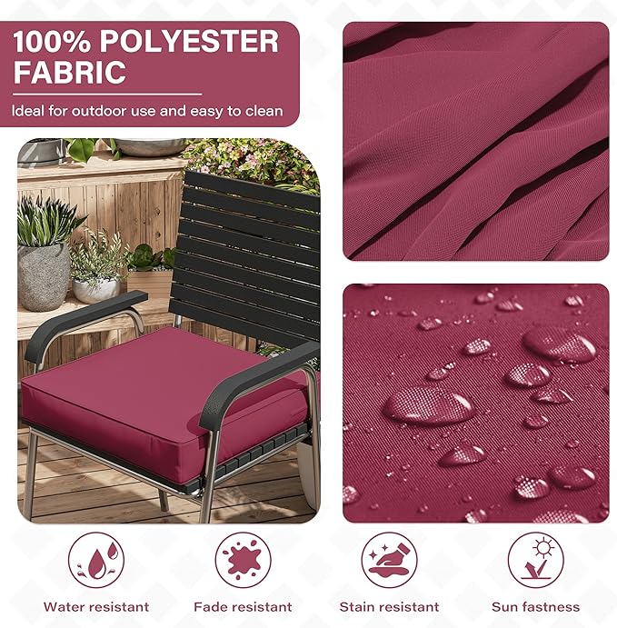 Patio Chair Cushions 18.5 X 16 X 4 Inch Waterproof Outdoor Seat Cushions for Patio Furniture, Outdoor Sofa Couch Pads with Ties & Handle, Set of 2, Fuchsiared