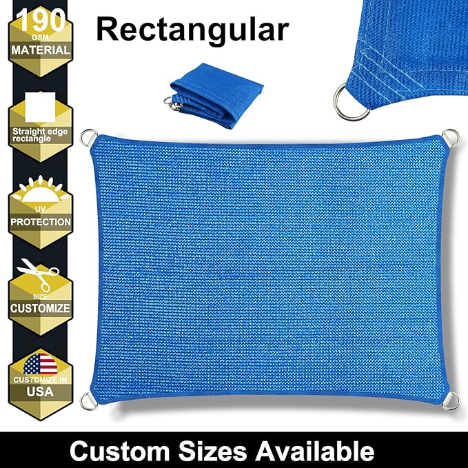 12' x 25' Blue Outdoor Sun Shade Sail Canopy ??UV Resistant Permeable Awning Fabric for Patio, Garden, Backyard, Pergola, Carport, Lawn Shelter Cover