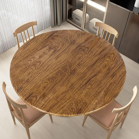 LUSHVIDA Round Waterproof Table Cover Elastic Vinyl Fitted Tablecloth Elastic Edged Plastic Table Cover (Pine, Best for Up to 36"-44" Round)