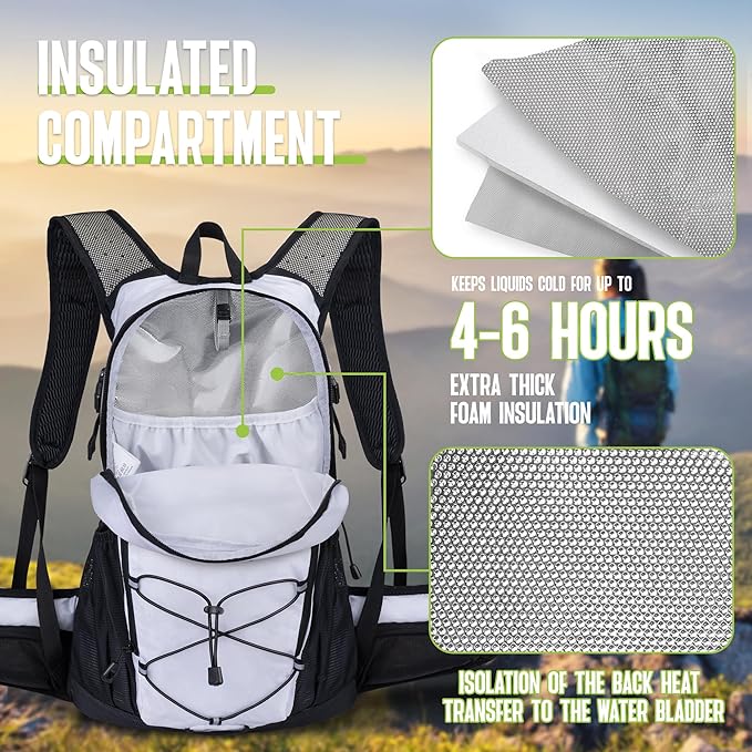 N NEVO RHINO Hydration Backpack, 18L Multipurpose Hiking Backpack with 3L Water Bladder, Water Backpack Insulated Hydration Pack Ideal for Hiking and Cycling
