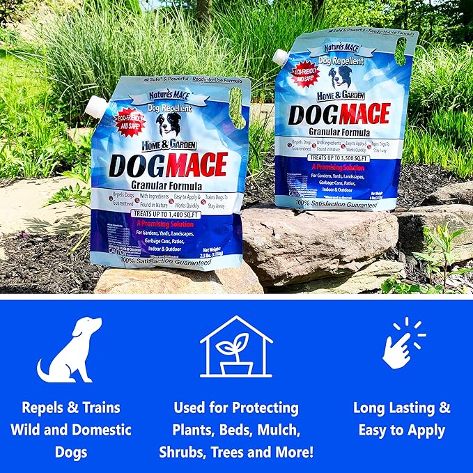 Nature's MACE Dog MACE Granules, Dog Repellent for Lawn, 6 Pounds, Yard, Garden, Plants, Outdoor No-Dig, Deterrent, Training Tool, Keep Dogs Out of Bushes, Treats 3,500 Sq. Ft.