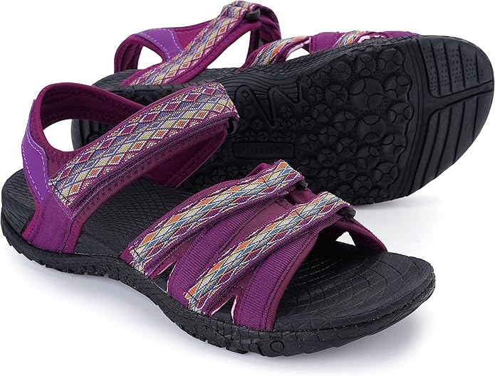 WHITIN Women’s Hiking Sandals with Arch Support | Adjustable Hook and Loop Straps | Durable Sport Sandals for Outdoor Adventure