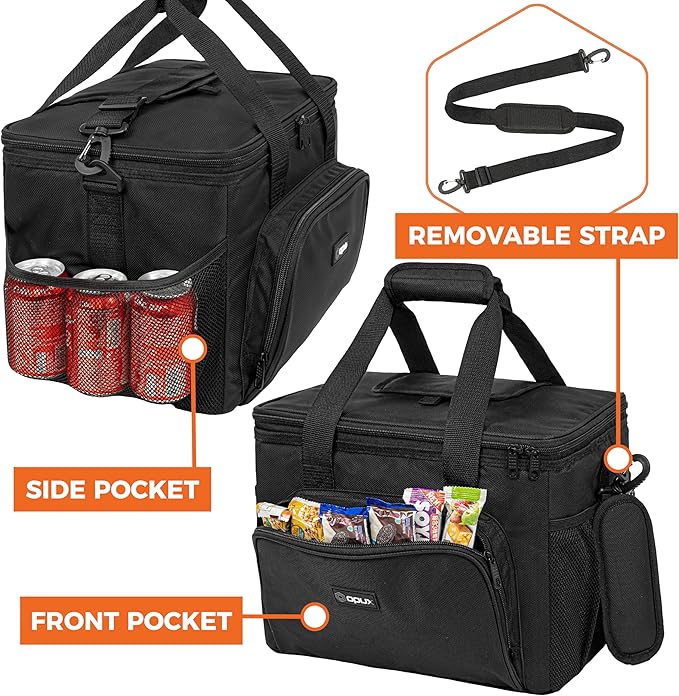OPUX Soft Cooler Bag, Insulated Collapsible Lunch Cooler Tote for Men Work Camping Beach Travel, Portable Soft Sided Leakproof Waterproof Large Lunch Bag Box with Shoulder Strap 40 Cans, Black