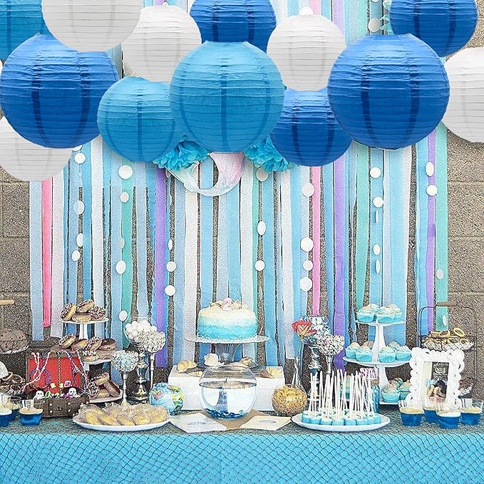 Paper Lanterns Party Decorations Blue - Hanging Paper Lanterns Indoor Outdoor - Wedding Graduation Birthday Baby Shower Party Supplies, 15pcs