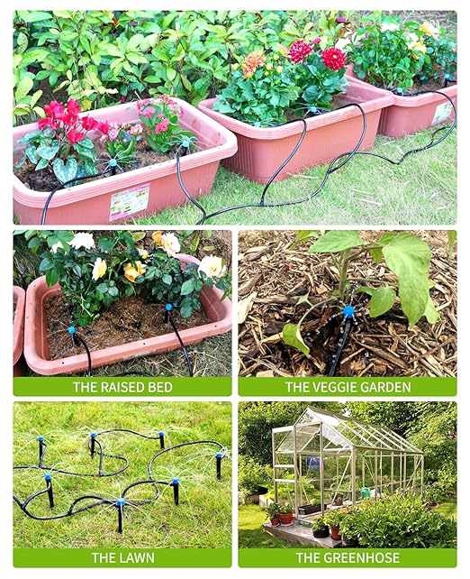 HIRALIY 100ft Drip Irrigation Kit Plant Watering System 8x5mm Blank Distribution Tubing DIY Automatic Irrigation Equipment Set for Garden Greenhouse Flower Bed Patio Lawn