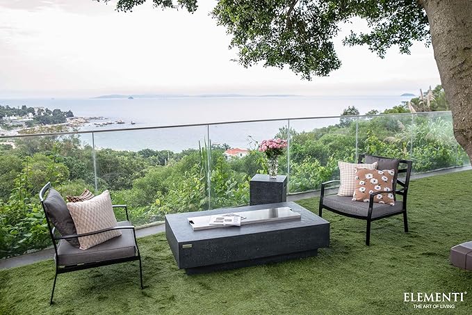 Elementi | Bundle Hampton Gas Fire Pit Cast Concrete 56" Rectangular Fire Table, Outdoor Fire Pit Electronic Ignition | Canvas Cover, Lava Rock Included | Dark Gray (Propane Gas)