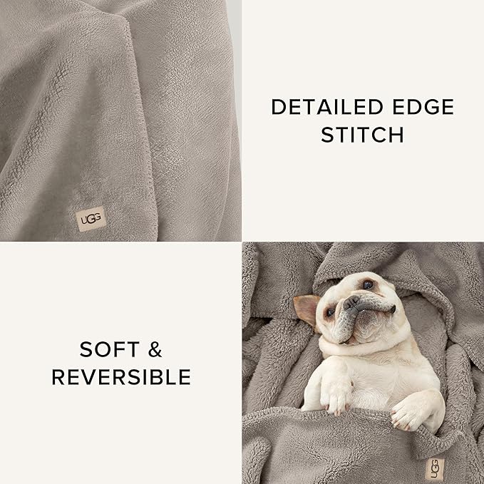 UGG Whitecap Plush Throw Blanket Fleece Lightweight Soft Throw for Couch or Bed Luxury Home Decor for Living Room Washable Hypoallergenic Blankets for Dorm Decor, 50-inch x 70-inch, Light Grey Seal