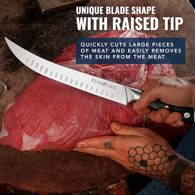 Cutluxe Butcher Knife – 10″ Cimeter Breaking Knife, Razor Sharp Forged High Carbon German Steel, Full Tang Meat Carving Knife, Ergonomic Handle Design – Artisan Series