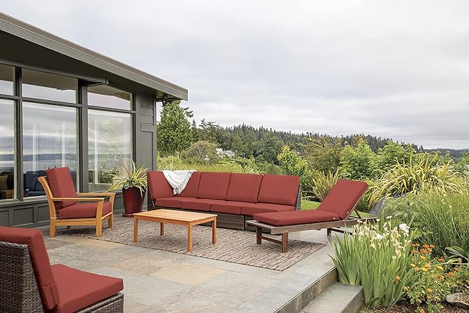 Classic Accessories Ravenna Water-Resistant 25 x 25 x 5 Inch Square Patio Seat Cushion Slip Cover & Foam, Spice, Lounge Chair Cushion