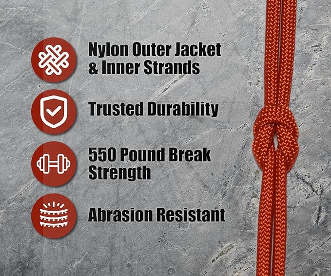BORED? PARACORD! 550 lb Paracord - Ideal for Crafting, Camping, DIY Projects, Active & Military Outdoors - Strong Survival Rope - Tactical Parachute Cord Type III - Solar Orange 250 Feet