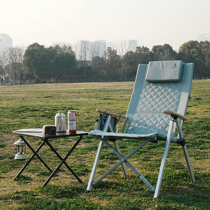 Reclining Camping Chair 2 Pack, Folding Lawn Chairs with 4-Stage Adjustable High Back for Adults Heavy Duty, Compact Foldable Outdoor Patio Recliner Chair with Side Bag(Cyan)