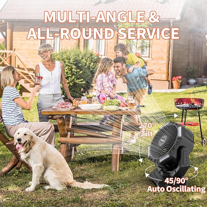 MORECORE 68HRS Running Camping Fan with Light, 20000mAh Battery Rechargeable, Powerful 4 Speeds & Auto Oscillating, with Timer & Hook, for Travel Tent RV Emergency Hurricane Jobsite Garage-Black