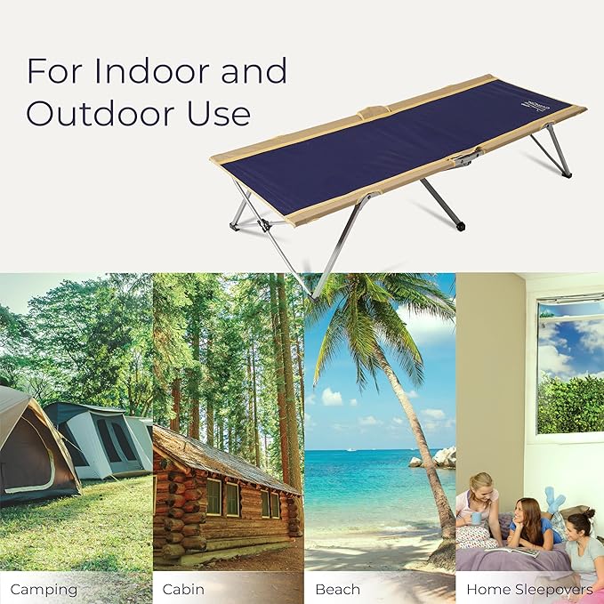 BYER OF MAINE Easy Cot - Extra Large Folding Cot - Heavy Duty for Indoor and Outdoor Use - Bed for Adults - 78”L X 31”W X 18”H - 330 lb Capacity