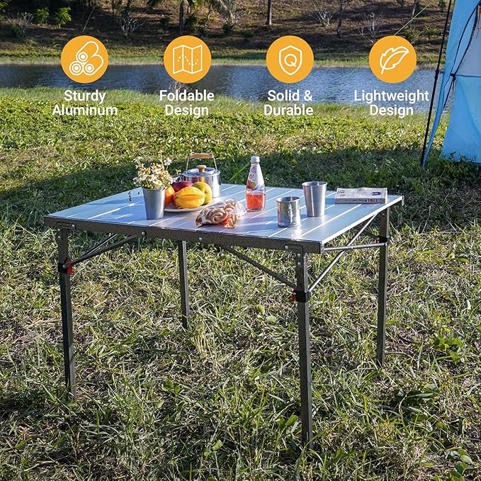 KingCamp Camping Table Aluminum Folding Table Portable Lightweight Roll Up Foldable Camp Table for Indoor & Outdoor Camping Picnic Barbecue Backyard Party, 4-5Person