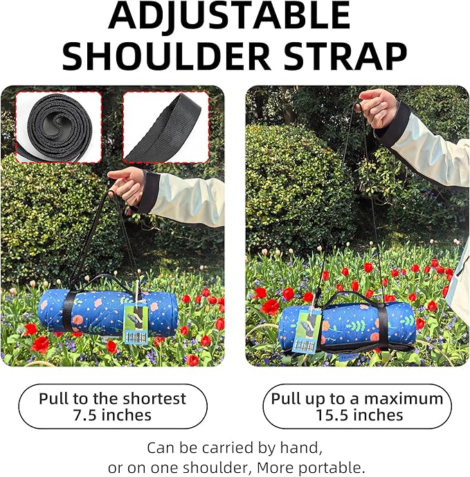 Outdoor Picnic Blanket Blue Floral 80"x80" Large Sandproof Beach Blanket Waterproof Picnic Blankets Foldable for Caming, Beach, Outdoor Activities.