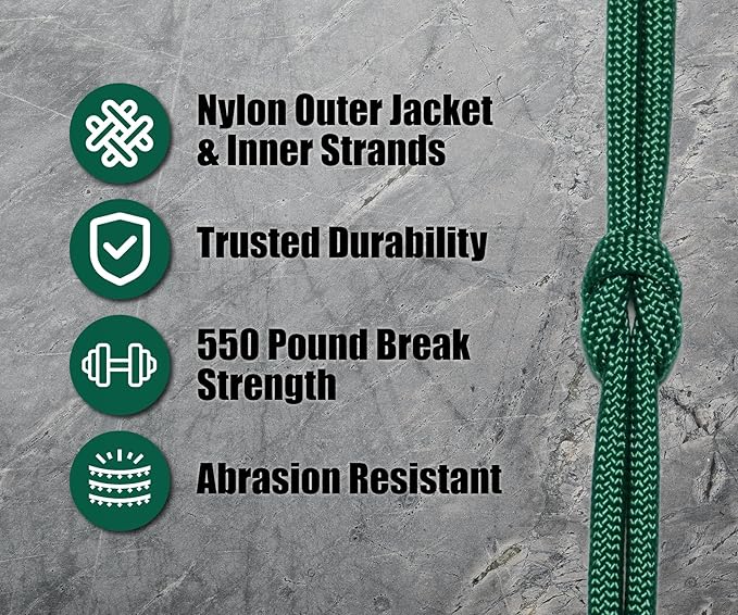 BORED? PARACORD! 550 lb Paracord - Ideal for Crafting, Camping, DIY Projects, Active & Military Outdoors - Strong Survival Rope - Tactical Parachute Cord Type III - Kelly Green 50 Feet