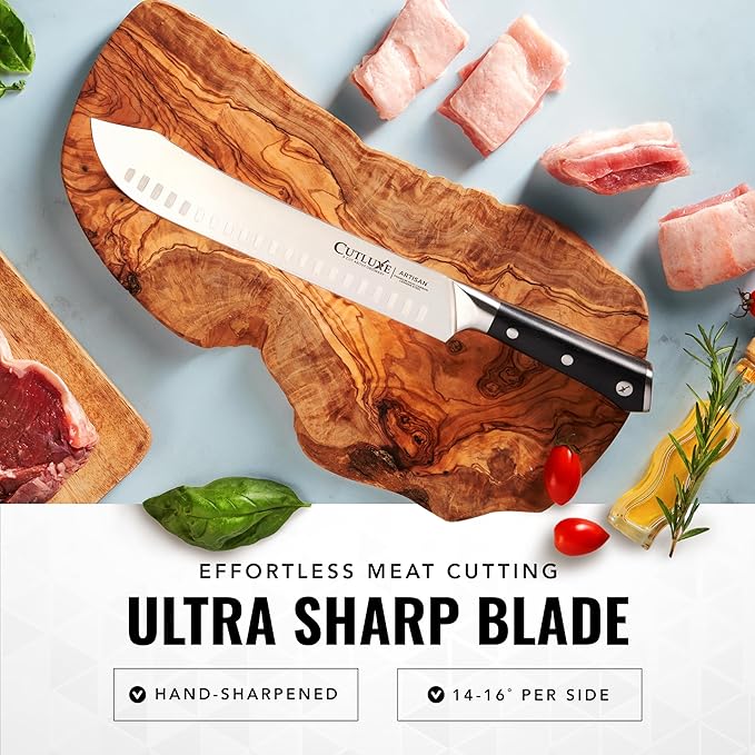 Cutluxe Butcher Knife – 10″ Bullnose Carving Knife, Forged High Carbon German Steel – Full Tang & Razor Sharp – Ergonomic Handle Design – Artisan Series