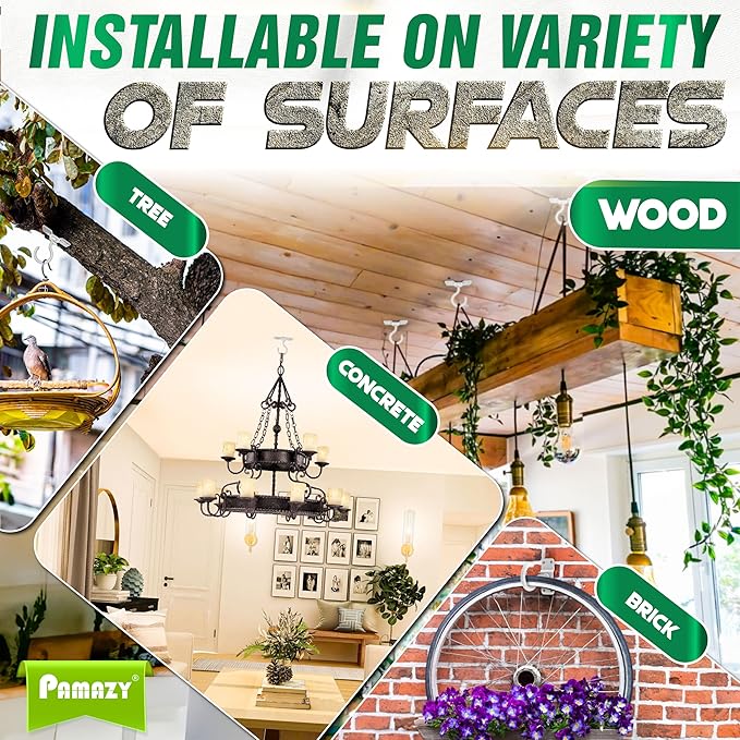 [Upgraded] 200LBS 4Pcs Rotatable Ceiling Hooks with 4 Screw Points Plate Base, White Wall Mount Metal Hanger for Hanging Plants, Bird Feeders, Lanterns, Lights, Wind Chimes, Indoor Outdoor Decor