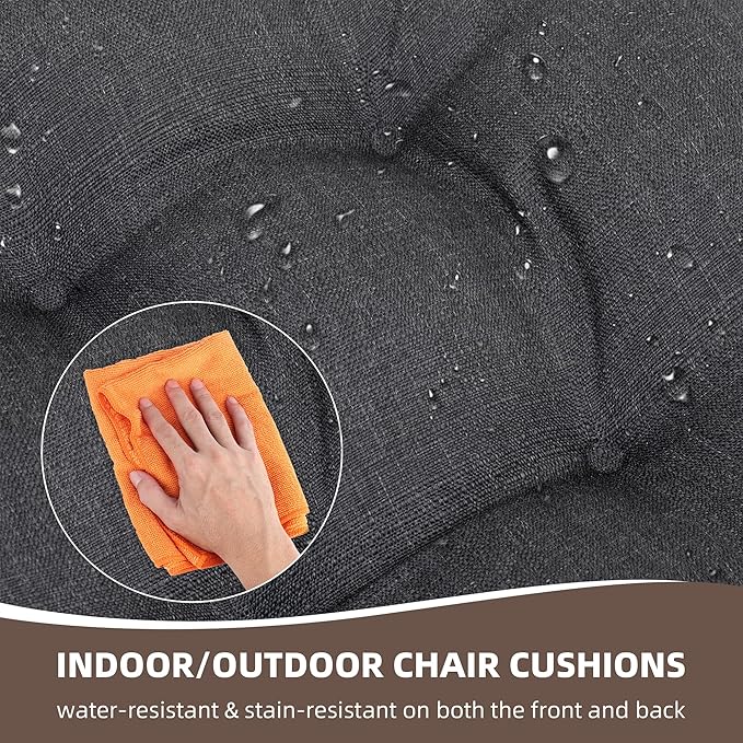 RACE LEAF Outdoor Seat Cushions Set of 2, 19" x 19" Square Patio Cushions, Plump Filling Tufted Water-Resistant Olefin Chair Seat Cushion with Ties for Non-Slip Support, Gray