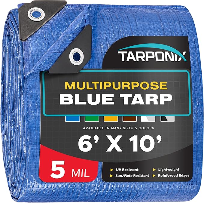 Better Blue Poly Tarp 6’ x 10’ – Lightweight 5 Mil Waterproof Cover – Durable, Weatherproof, Multipurpose Protection for Camping, Roofing, Construction