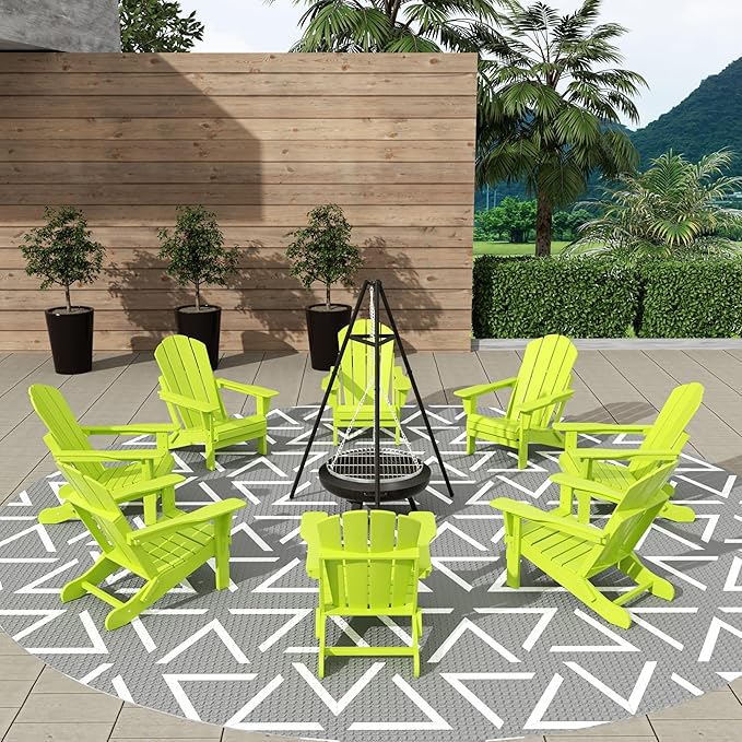WestinTrends Malibu Malibu Outdoor Folding Poly Adirondack Chair (Set of 8), Lime