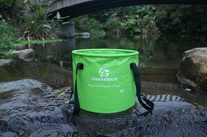 Premium Collapsible Bucket by Freegrace - Compact Portable Folding Water Container - Lightweight & Durable - Includes Handy Tool Mesh Pocket