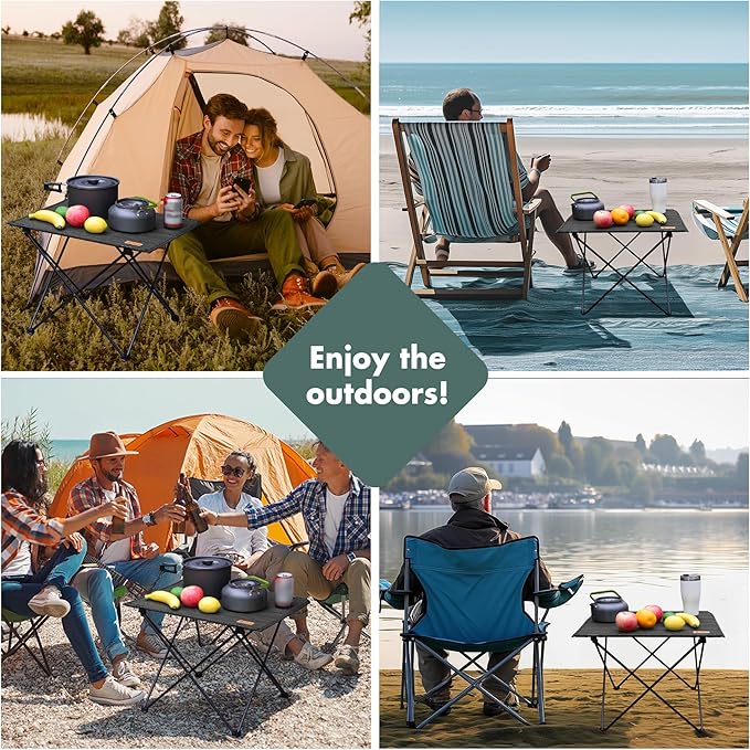VILLEY Folding Camping Table with Carry Bag, Portable Lightweight Beach Table with Oxford Fabric and Reinforced Aluminum Panel for Outdoor, Camping, Picnic, Backyards, BBQ