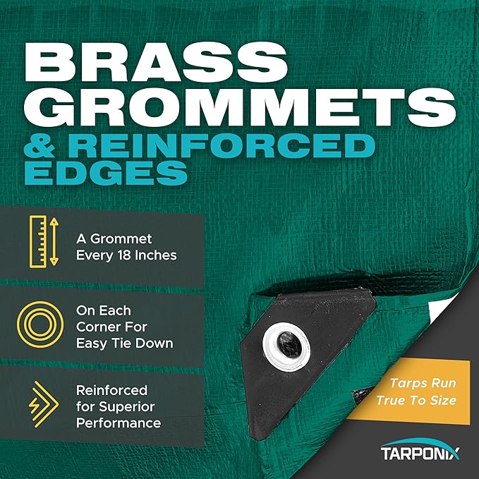 6' x 8' Dual-Sided Heavy-Duty Tarp – 10 Mil Tear-Resistant Green & Black Cover with Reinforced Edges and Anti-Rust Grommets