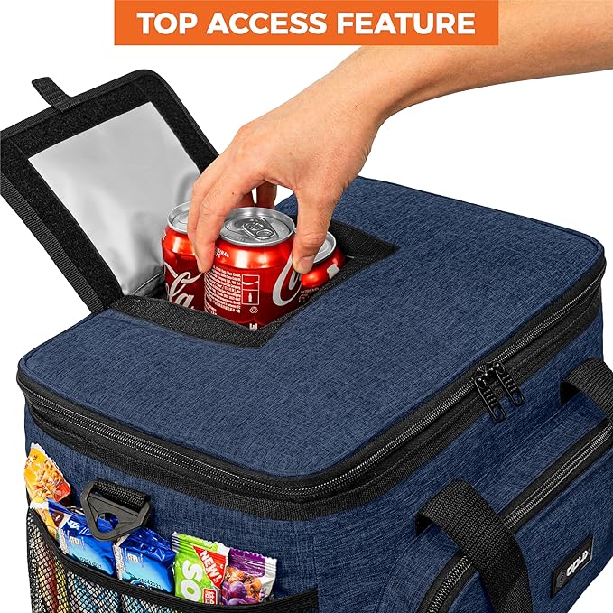 OPUX Soft Cooler Bag, Insulated Collapsible Lunch Cooler Tote for Men Work Camping Beach Travel, Portable Soft Sided Leakproof Waterproof Large Lunch Bag Box with Shoulder Strap 40 Cans, Heather Navy