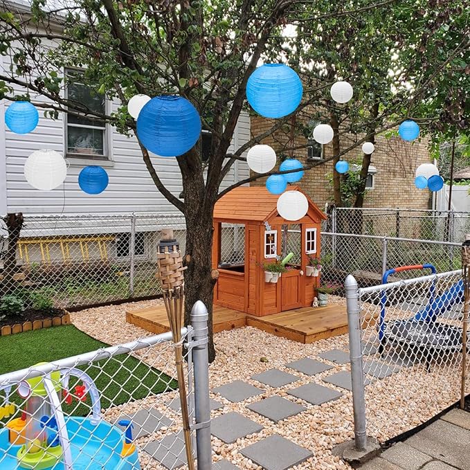 12Pcs Round Paper Lanterns Assorted Sizes (6" 8" 10" 12") for Home Decor, Restaurant, Church, Wedding, Birthday Party Decorations, Hanging Chinese Japanese Paper Lantern Lamps (Blue Series)