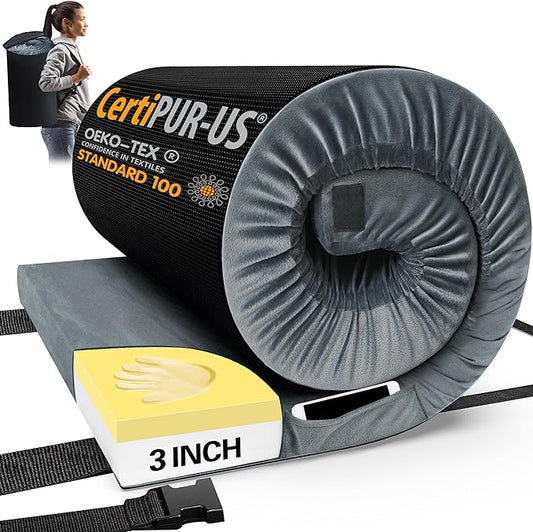 CYMULA CertiPUR-US Memory Foam Camping Mattress Pad, Portable Foam Sleeping Pad for Camping, Roll up Sleeping Mat for Adults Guest Floor Bed for Sleepover, Car, Tent SUV Cot Mattress