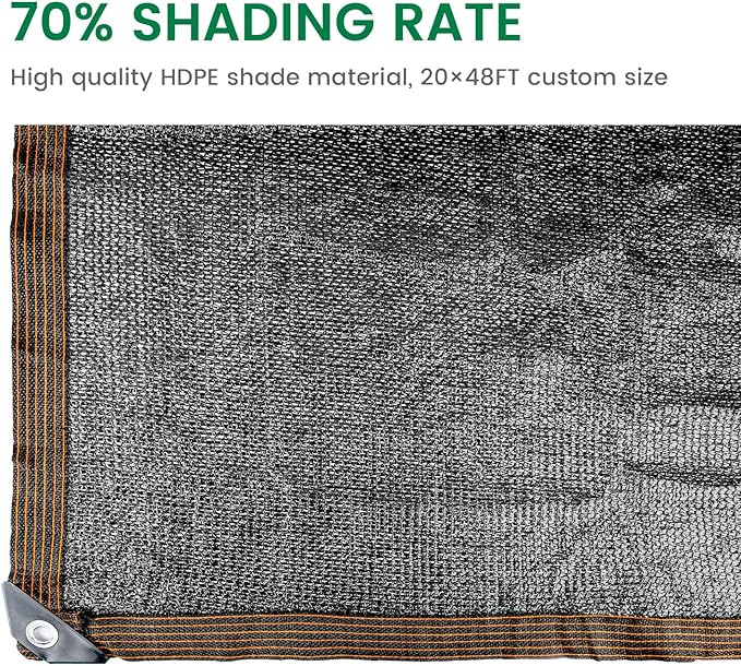 70% 20 X 48 FT Black Shade Cloth, Outdoor Sunblock Shade Cloth with Grommets, Durable Sun Shade Netting Shading Antifreezing for Patio, Garden, Plants Cover, Greenhouse, Barns, Dog Kennel