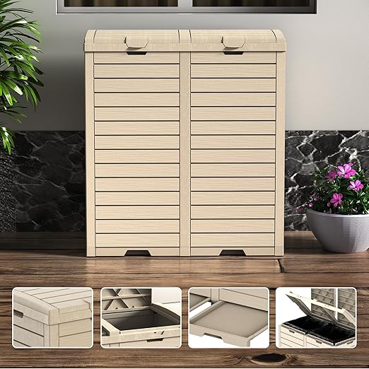 Vixzen 68Gallon Outdoor Trash Can with Lid,Waterproof Resin Waste Bin,Lightweight,Large Sturdy Garbage Bin for Patio,Kitchen,Backyard,Gray