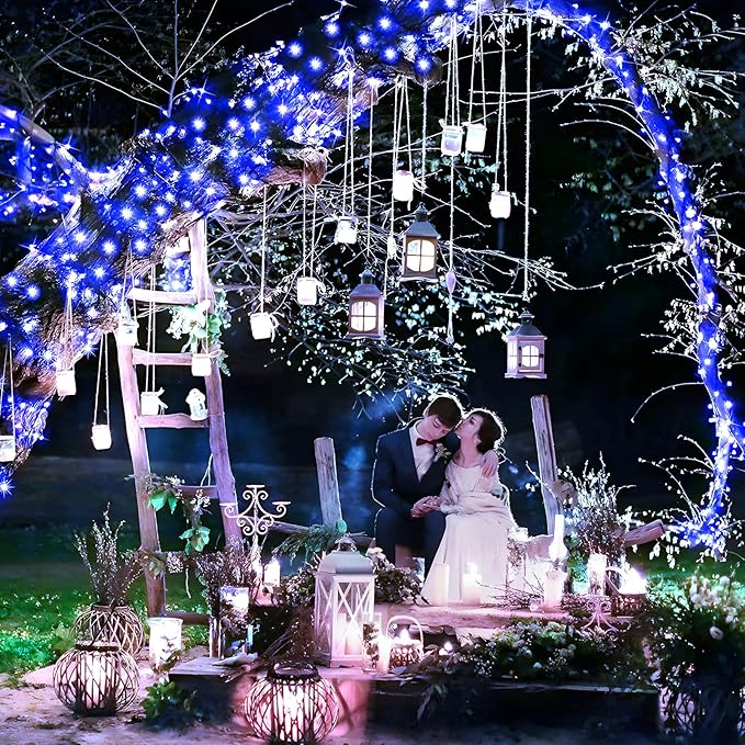 KNONEW 400FT 1200 LED Outdoor Fairy Lights Plug in, Christmas Fairy Lights Outdoor Waterproof 8 Modes Memory Times for Wedding Bedroom Walls Garden Trees Decoration(Blue)