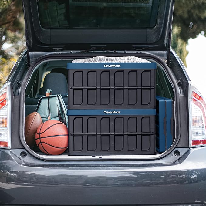 CleverMade Collapsible Storage Bins - Ocean 3 Pack 62L / 16 Gal holds 75 lbs - Stackable Containers Heavy Duty Capacity Crates Space-Saving