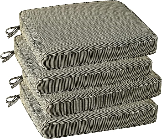 Outdoor Square Corner Seat Cushion, 18.5"x16"x3", Set of 4, Non Slip Seat Cushion Pads with Removable Cover for Patio Furniture, Garden Yard Lawn, Dark Black Tan Stripe