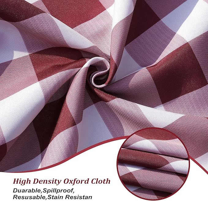 SquarePie Buffalo Checked Outdoor Tablecloth Round 52 Inch Waterproof Zippered Table Cloth Cover for for Patio Picnic Garden Party, Burgundy Red Checkered