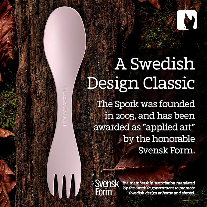 Light My Fire Spork Little Colored Sporks 2pack, 2-in-1 Hard Plastic Travel Spork Reusable Camping Utensils for Lunch Box Outdoor Picnic Utensil BPA Free, HazyBlue/DustyPink