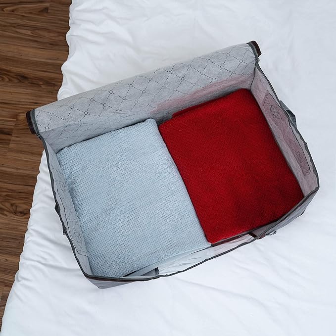 VENO 3 Pack Extra Large Clothes Storage Bag Organizer with Reinforced Handle Thick Fabric for Comforters, Blankets, Bedding, Foldable with Sturdy Zipper, Clear Window, Grey, Reusable (24 Gallon)