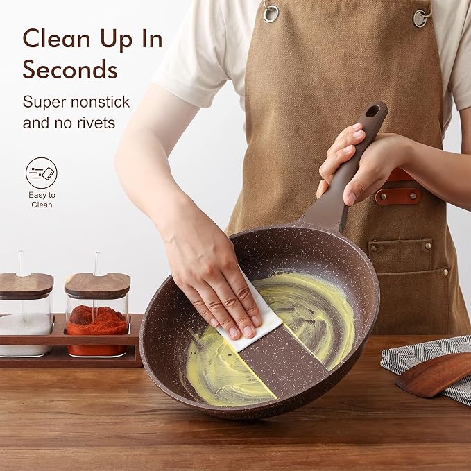 SENSARTE Nonstick Frying Pan Skillet, Non Stick Omelette Pan, Healthy Stone Cookware Chef's Pan PFOA Free, Toffee Brown (9.5 Inch)