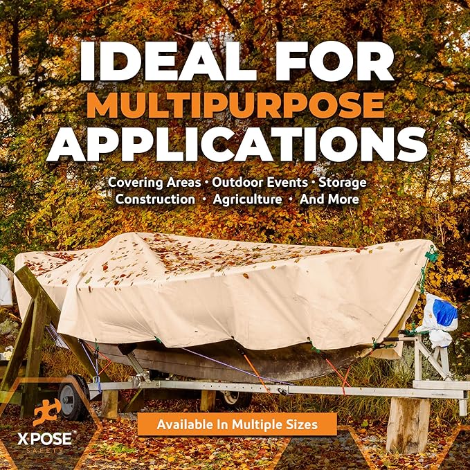 Heavy Duty Tan Poly Tarp 30' X 40' - Multipurpose Protective Cover - Durable, Waterproof, Weather Proof, Rip and Tear Resistant - Extra Thick 12 Mil Polyethylene - by Xpose Safety