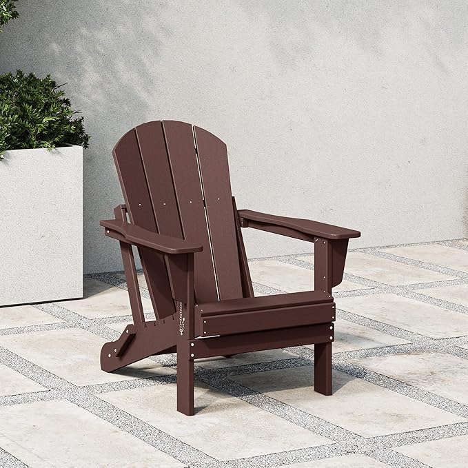 WestinTrends Malibu HDPE Outdoor Patio Folding Poly Adirondack Chair, Dark Brown