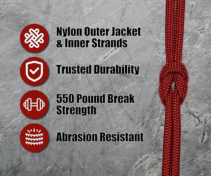 BORED? PARACORD! 550 lb Paracord - Ideal for Crafting, Camping, DIY Projects, Active & Military Outdoors - Strong Survival Rope - Tactical Parachute Cord Type III - Red 250 Feet