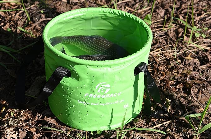 Premium Collapsible Bucket by Freegrace - Compact Portable Folding Water Container - Lightweight & Durable - Includes Handy Tool Mesh Pocket