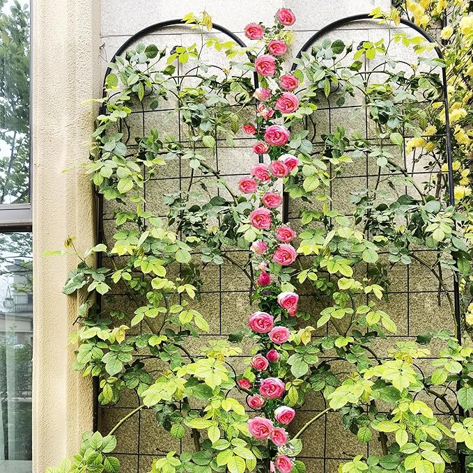 4 Pack Metal Garden Trellis 86.7" H Garden Fence Rustproof Trellis for Climbing Plants Support Roses Flower Outdoor Lawn, Black Galvanized Tube
